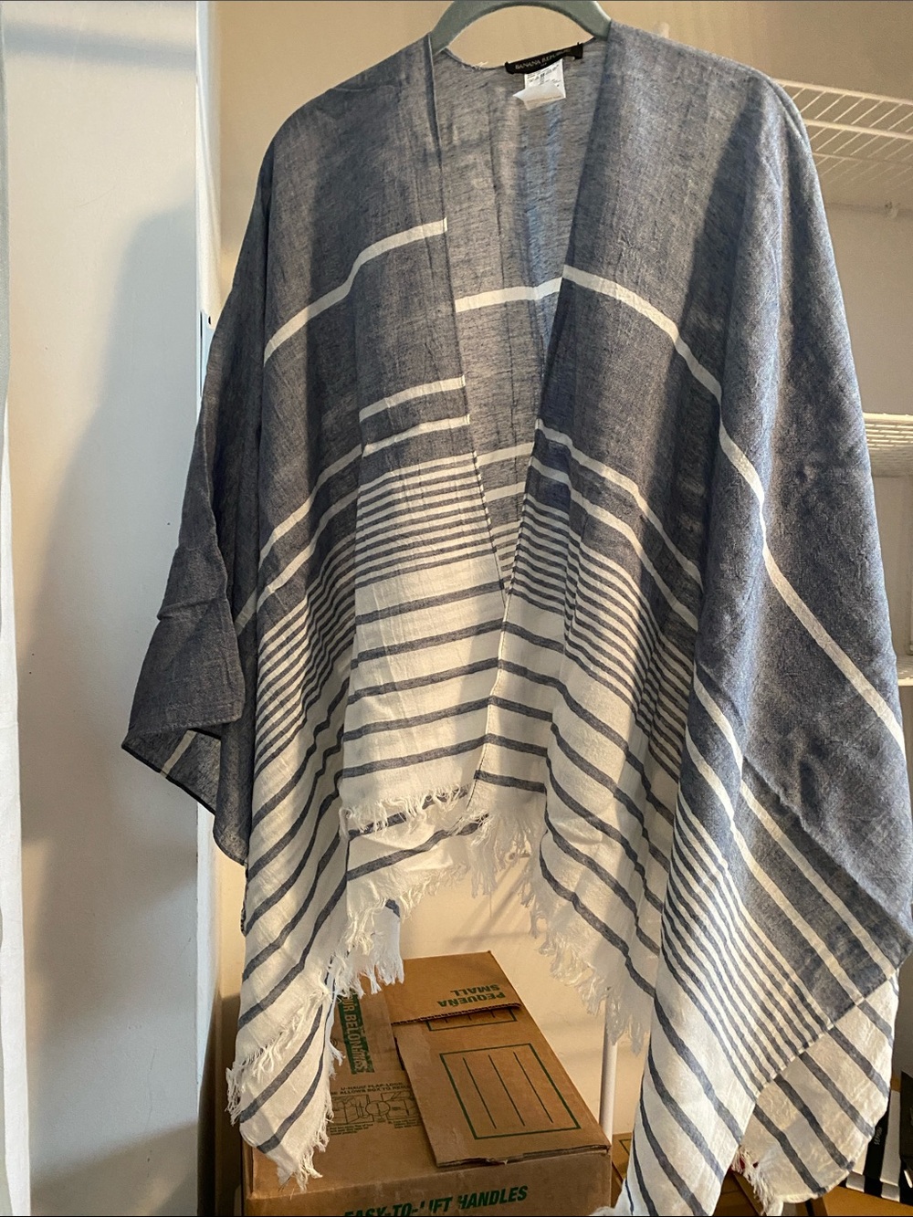 Banana Republic Blue and White Striped Fringed Wrap Scarf